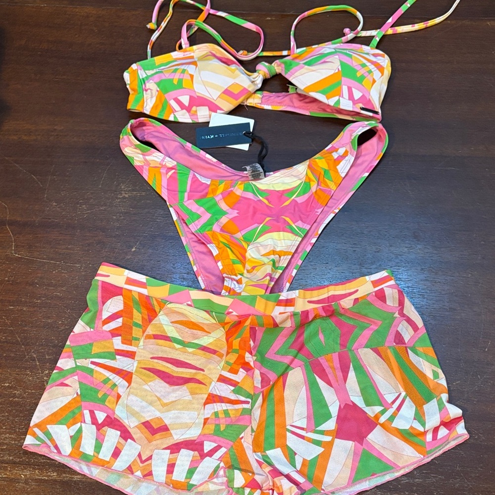 NWT Kendall & Kylie Vibrant Pink and Orange Bikini Set